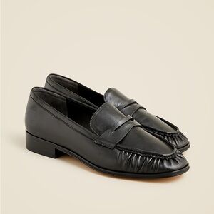 J. Crew Ruched Soft Leather Loafer, Black Leather Penny Loafers Timeless Design